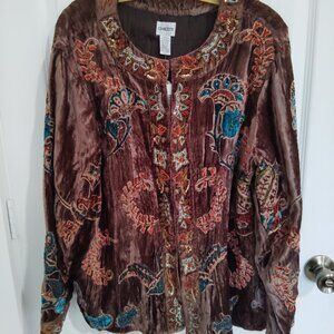 NWT Chicos Haylen Trinket Brown Velvet Jacket Embroidered Beaded Sz 3 $168